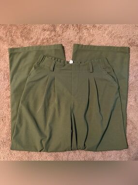 HALARA Olive Green Wide Leg Pleated Trousers